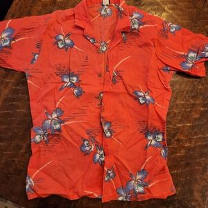 VINTAGE TODAY’S MAN RED HAWAIIAN SHIRT MADE IN USA LARGE ALOHA FLORAL 70'S 80'S
